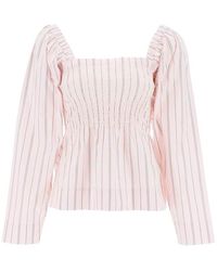 Ganni - Striped Long-sleeved Top - Lyst