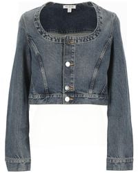 Alaïa - Scoop Neck Cropped Denim Jacket - Lyst