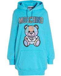 Moschino Teddy Bear Motif Drawstring Hoodie - Blue