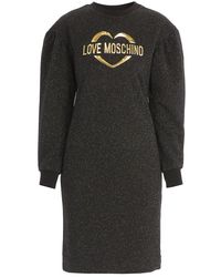 Love Moschino - Logo Detailed Puff Sleeved Dress - Lyst