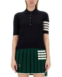 Thom Browne - 4-bar Button Detailed Short-sleeved Polo Shirt - Lyst