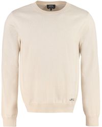 A.P.C. Logo Embroidered Crewneck Knitted Sweater - Natural