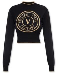 Versace - Cropped Sweater With Logo - Lyst