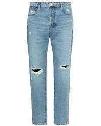 FRAME - Distressed Straight-Leg Jeans - Lyst