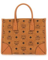 MCM - All-over Logo Printed Small Tote Bag - Lyst