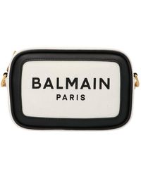 Balmain B-army 18 Logo Printed Zipped Camera Bag - White