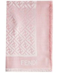 Fendi Ff Logo Printed Fringe Detailed Scarf - Pink