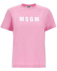 MSGM Logo Printed Crewneck T-shirt - Pink