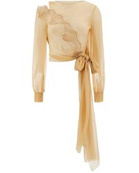 Alberta Ferretti - Long Sleeve Blouse With Lace Insert And Bow In - Lyst