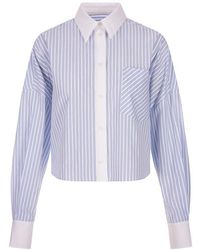 MSGM - White And Striped Short Shirt - Lyst