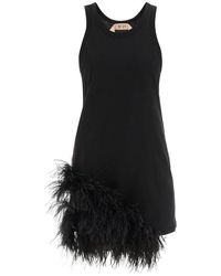 N°21 - Jersey Mini Dress With Feathers - Lyst