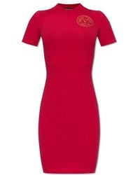 Versace - Logo-printed Short-sleeved Stretched Dress - Lyst