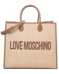 Love Moschino Logo-embroidered Top Handle Bag - Natural