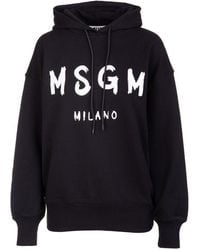 MSGM - Woman Black Oversize Hoodie With White Logo - Lyst