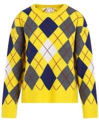 Loewe - Yellow/ Argyle-knitted Round-neck Wool Jumper - Lyst