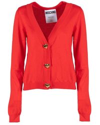 Moschino - Heart Buttons V-neck Knitted Cardigan - Lyst