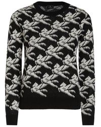 Etro - Woman Black Knit Pullover With All-over Inlaid Pegasus - Lyst