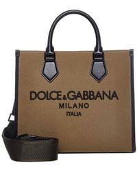 Dolce & Gabbana Logo Embroidered Small Shopper Bag - Brown