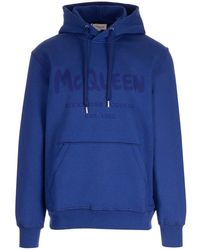 Alexander McQueen - Blue Hoodie With Graffiti Logo - Lyst