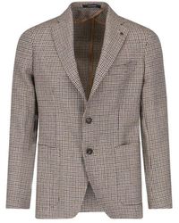 Tagliatore - Micro-Houndstooth Patterned Single-Breasted Blazer - Lyst