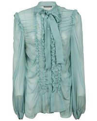 Alberta Ferretti - Bow Embellished Ruffled Shirt - Lyst