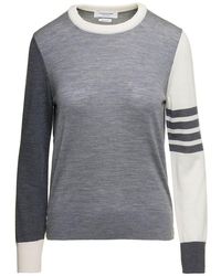 Thom Browne - Fun Mix Relaxed Fit Crew Neck Pullover In Fine Merino Wool W/ 4 Bar Stripe - Lyst