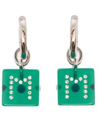 Marni - Hoop Earring With Dice-shaped Charm In Green Transaprent Resin Woman - Lyst