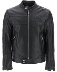 DSquared² - Leather Biker Jacket With Contrasting Lettering - Lyst