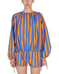 Sunnei - Striped Printed Puff-sleeved Blouse - Lyst