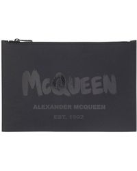Alexander McQueen - Logo Printed Zipped Clutch Bag - Lyst