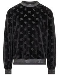 Dolce & Gabbana Logo Jacquard Velvet Sweater - Black