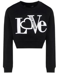 Love Moschino Logo Printed Crewneck Cropped Sweatshirt - Black