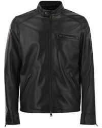 Hogan - Leather Biker Jacket - Lyst