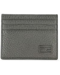 Fendi - Lead Leather Card Holder Fe - Lyst