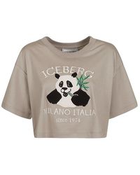 Iceberg - Panda Printed Crewneck Cropped T-shirt - Lyst