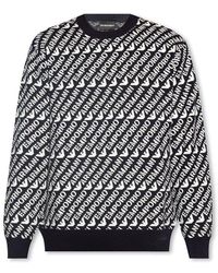 Emporio Armani - And White Monogram Crewneck Sweater - Lyst