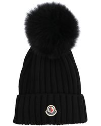 Moncler Logo Pompom Beanie - Black
