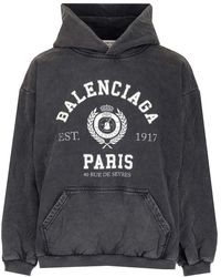 Balenciaga Logo Hooded Cotton Sweatshirt - Black