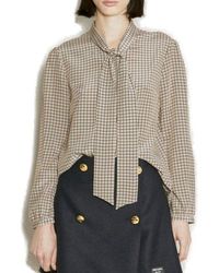 Prada - Houndstooth-jacquard Pussy-bow Detailed Blouse - Lyst