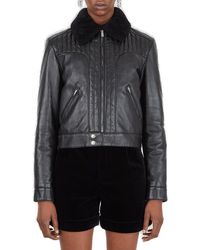 Saint Laurent - Cropped Leather Jacket - Lyst