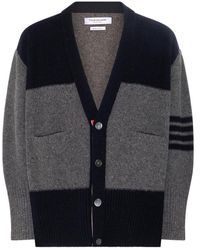 Thom Browne - Med Grey Wool And Mohair 4bar Stripe Cardigan - Lyst