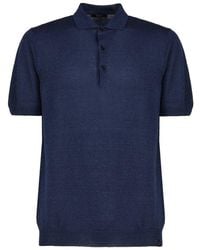 Fay - Button Detailed Short-sleeved Knitted Polo Shirt - Lyst