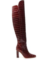 Max Mara Embossed Knee High Boots - Red