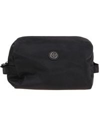 Womens Bags Makeup bags and cosmetic cases Tory Burch Logo Plaque Wash-bag in Black 