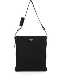 Prada Large Shoulder Bag With Pouch Os Leather,technical - Black