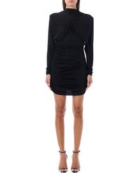 Saint Laurent Silk Short Dress in Khaki Womens Clothing Dresses Mini and short dresses Black 