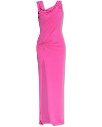Versace - Dress With Decorative Safety Pin And Draping - Lyst