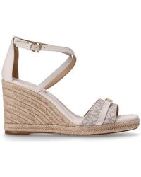 Michael Kors Sadler Logo Jacquard Wedge Sandal in Brown | Lyst UK