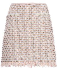 Valentino - Bow Detailed Frayed Hem Tweed Skirt - Lyst
