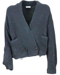 Brunello Cucinelli - Cardigan Sweater With Micro Sequins - Lyst